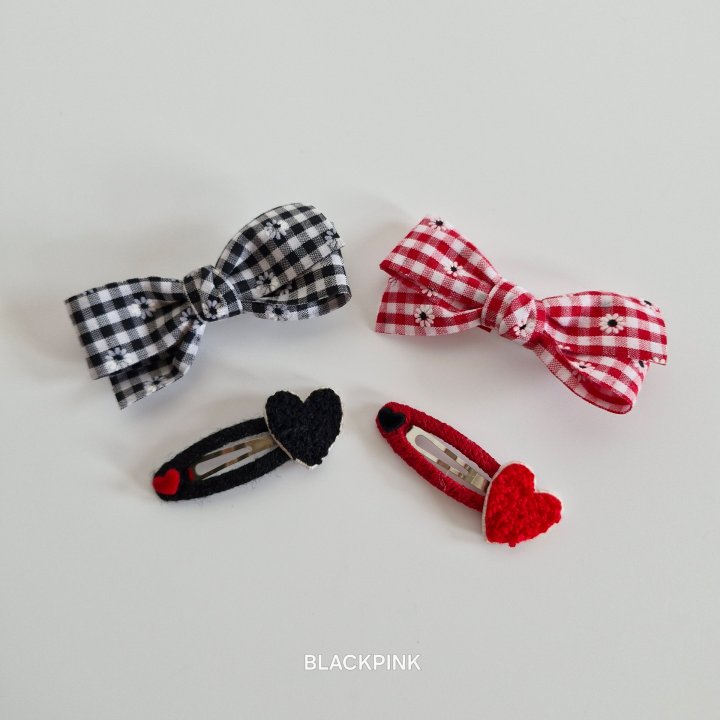 Black Pink - Korean Children Fashion - #fashionkids - Fuzzy Heart Check Set
