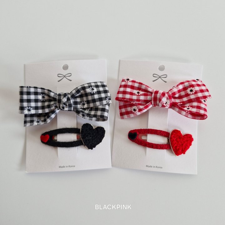 Black Pink - Korean Children Fashion - #kidsshorts - Fuzzy Heart Check Set - 2