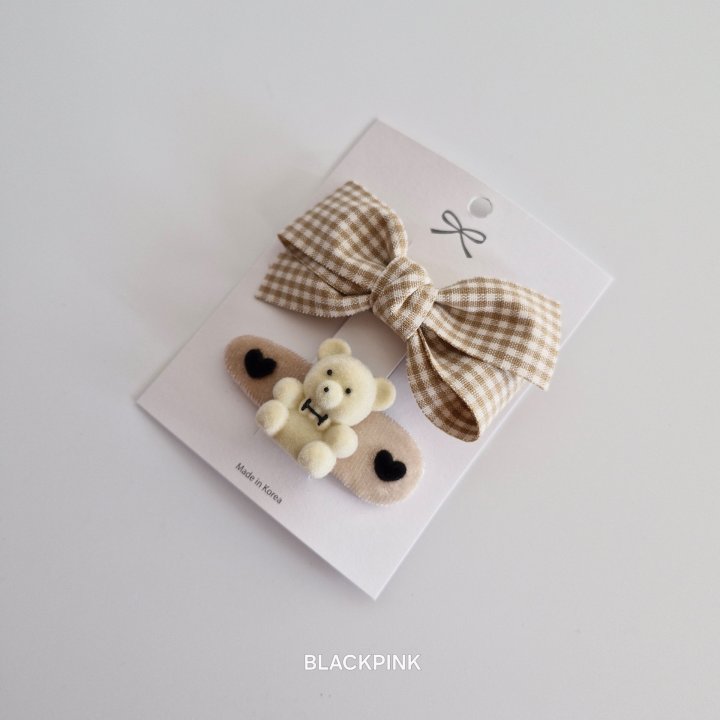 Black Pink - Korean Children Fashion - #kidsshorts - Check Bear Set - 5