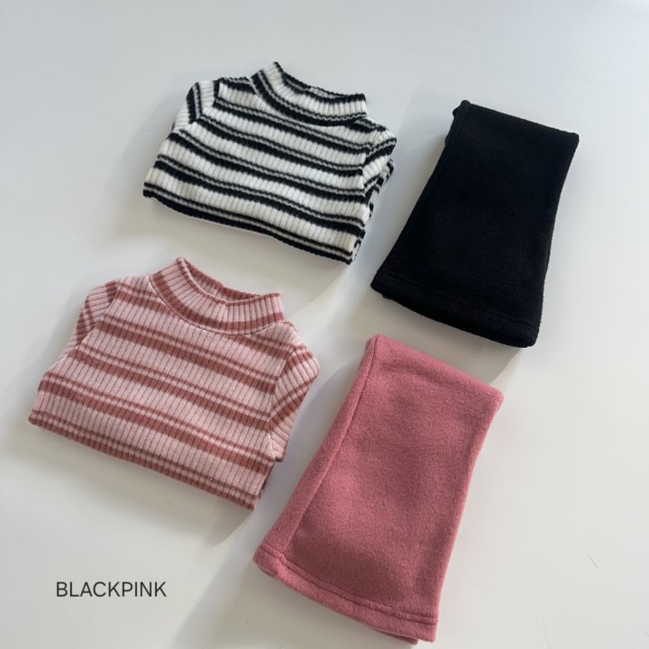 Black Pink - Korean Children Fashion - #kidsshorts - Fleece Knit Stripe Half Turtleneck - 12