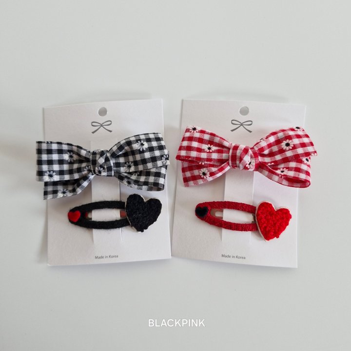 Black Pink - Korean Children Fashion - #kidsstore - Fuzzy Heart Check Set - 3