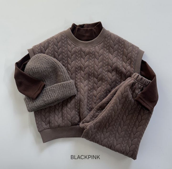 Black Pink - Korean Children Fashion - #kidsstore - Quilted Cable Knit Set-up - 6