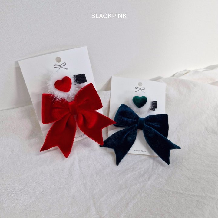 Black Pink - Korean Children Fashion - #kidzfashiontrend - Velvet Ribbon Heart Set - 6