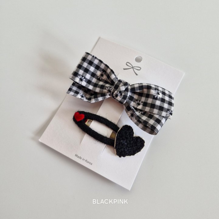Black Pink - Korean Children Fashion - #kidsstore - Fuzzy Heart Check Set - 4