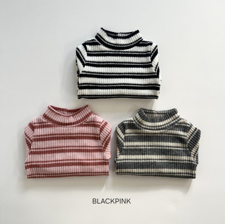 Black Pink - Korean Children Fashion - #littlefashionista - Fleece Knit Stripe Half Turtleneck - 2