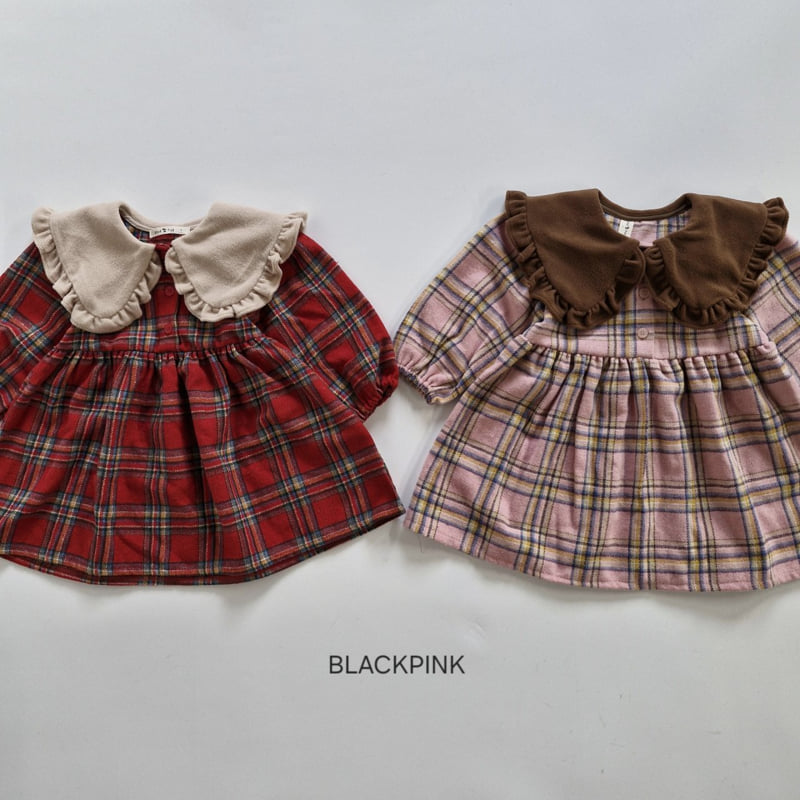 Black Pink - Korean Children Fashion - #minifashionista - Christmas Check One-piece - 2