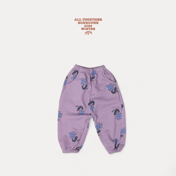 Boneoune - Korean Children Fashion - #designkidswear - Blue Flower Pig Jogger Pants - 12