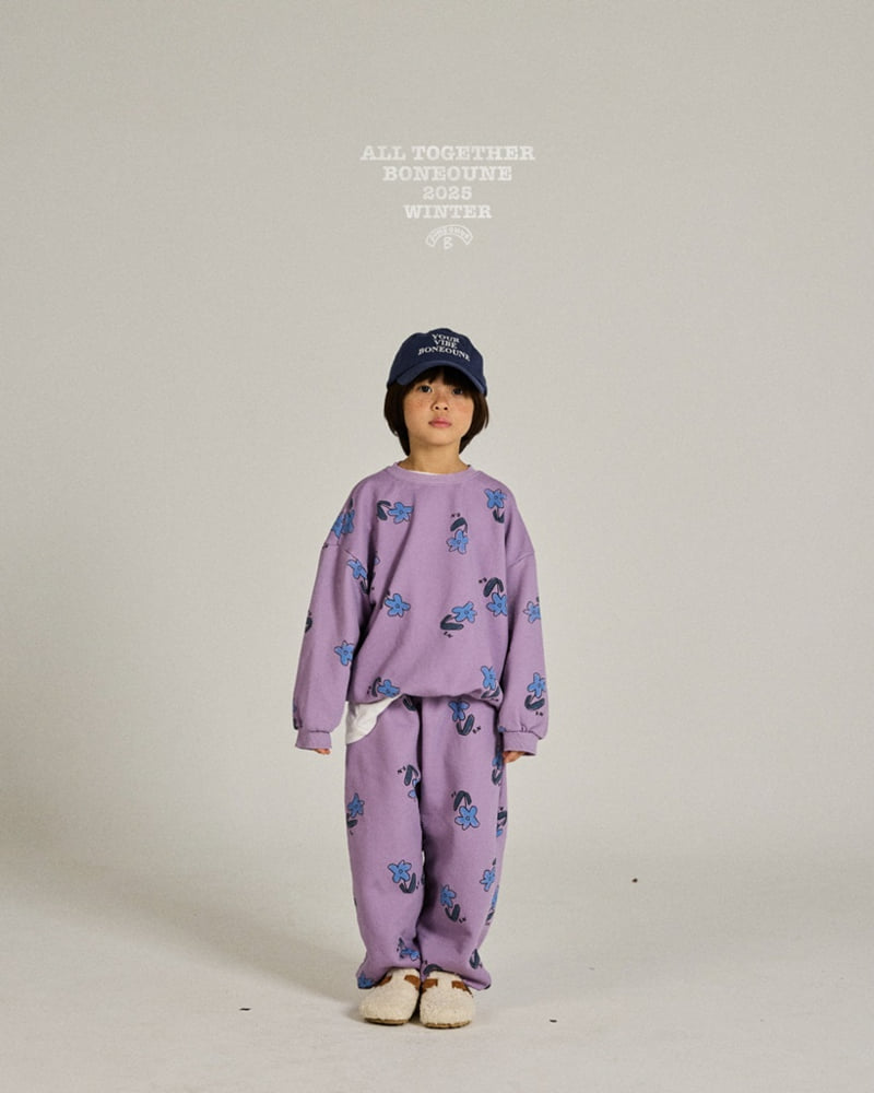 Boneoune - Korean Children Fashion - #kidsshorts - Blue Flower Pig Jogger Pants