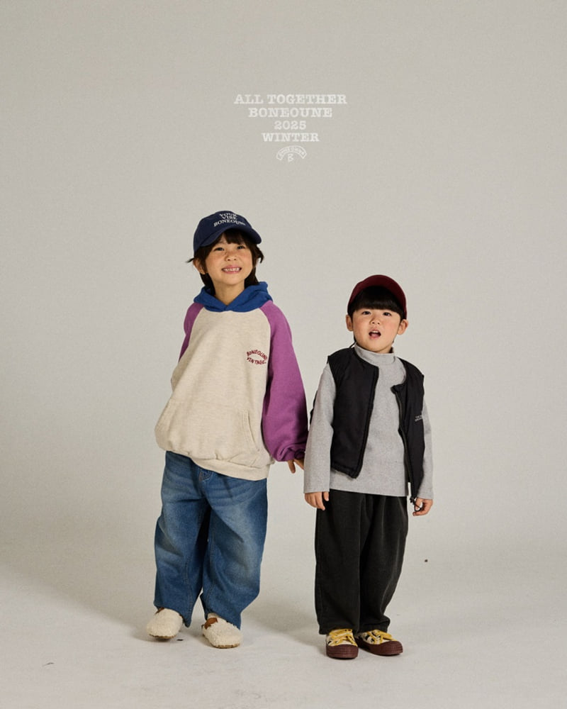 Boneoune - Korean Children Fashion - #kidsshorts - Tricolor Raglan Hoodie - 2