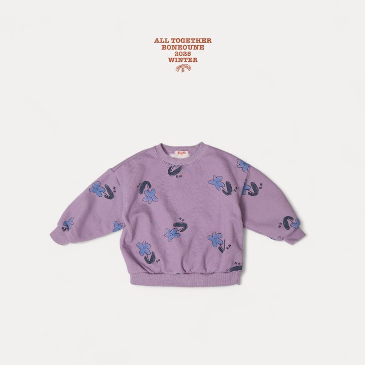 Boneoune - Korean Children Fashion - #magicofchildhood - Blue Flower Pig Sweatshirt