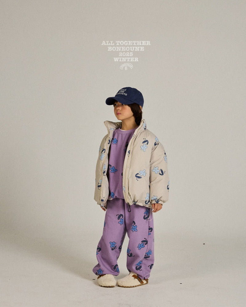 Boneoune - Korean Children Fashion - #prettylittlegirls - Blue Flower Pig Jogger Pants - 8