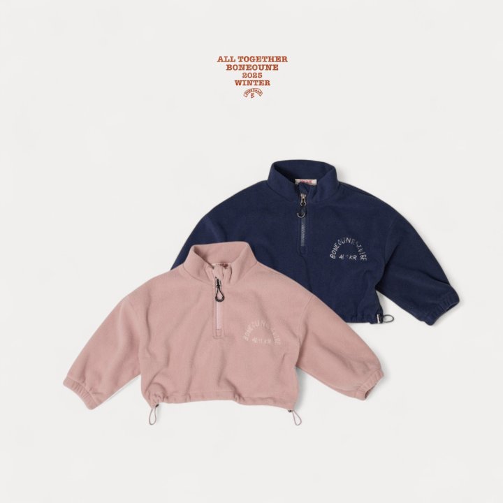 Boneoune - Korean Children Fashion - #todddlerfashion - Rose Crop Half-Zip