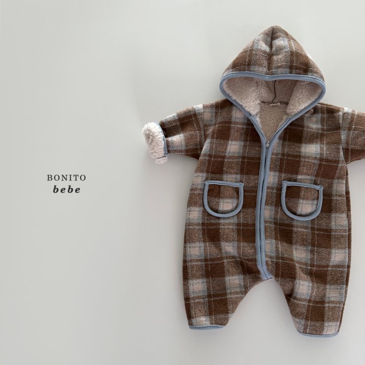 Bonito - Korean Baby Fashion - #babyboutique - Bebe Check Fleece Hood Suit - 10