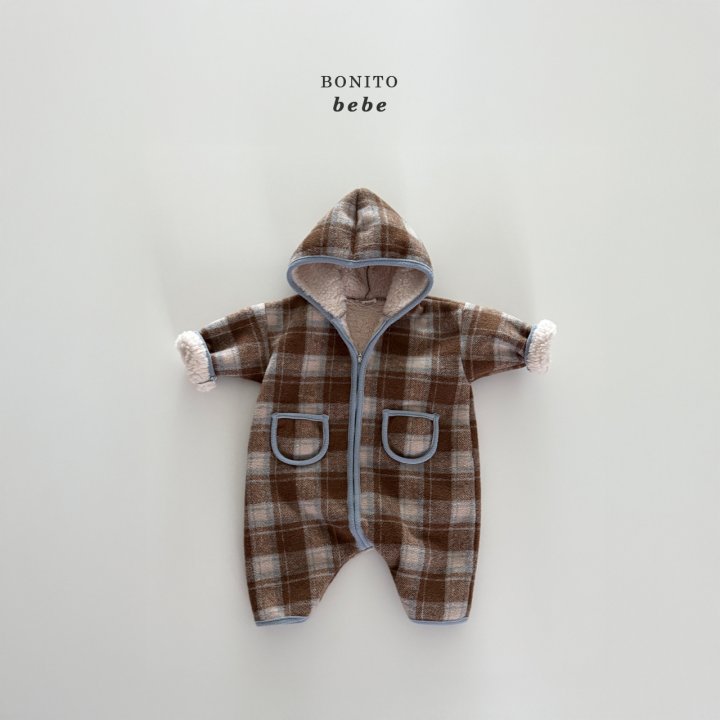 Bonito - Korean Baby Fashion - #babyboutique - Bebe Check Fleece Hood Suit - 9