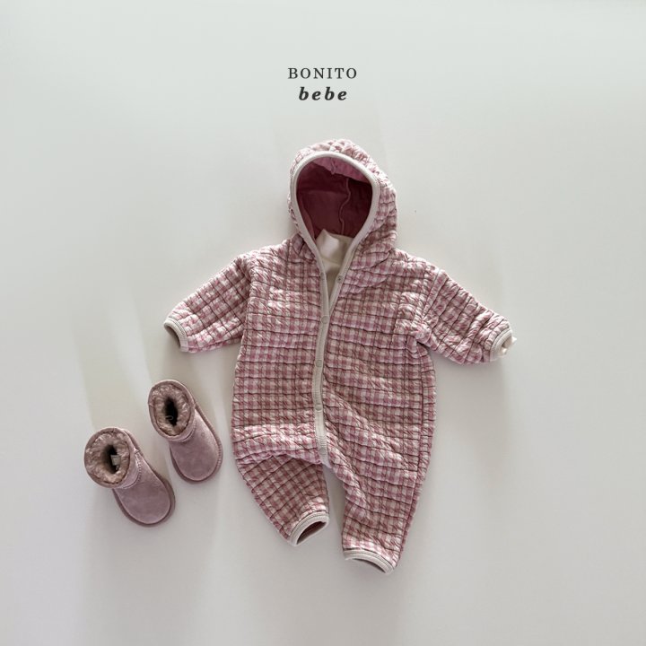Bonito - Korean Baby Fashion - #babyboutique - Bebe Quilted Check Hood Suit - 8