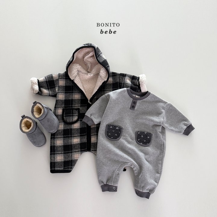 Bonito - Korean Baby Fashion - #babyboutiqueclothing - Bebe Check Fleece Hood Suit - 11