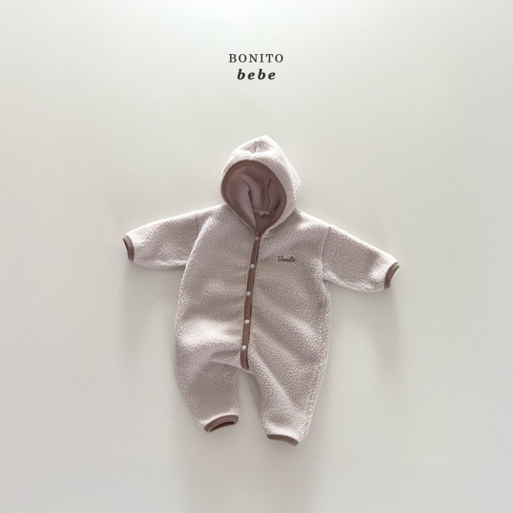 Bonito - Korean Baby Fashion - #babyclothing - Bebe Fleece Ribbed Hood Suit - 2