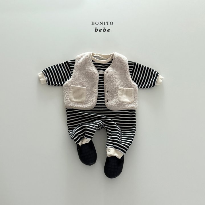 Bonito - Korean Baby Fashion - #babylifestyle - Bebe Stripe Round Stitch Suit - 11