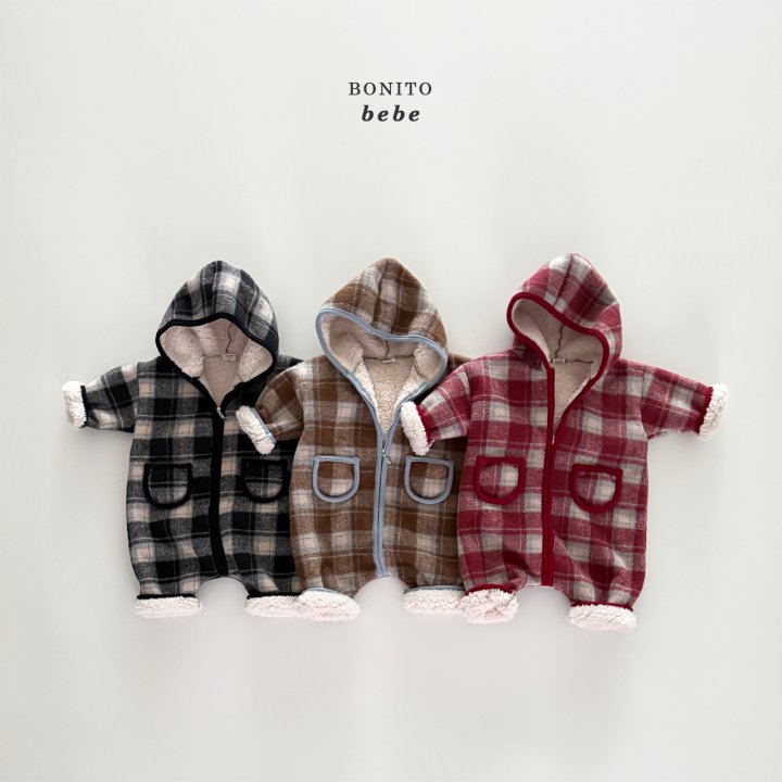 Bonito - Korean Baby Fashion - #babyoninstagram - Bebe Check Fleece Hood Suit - 2
