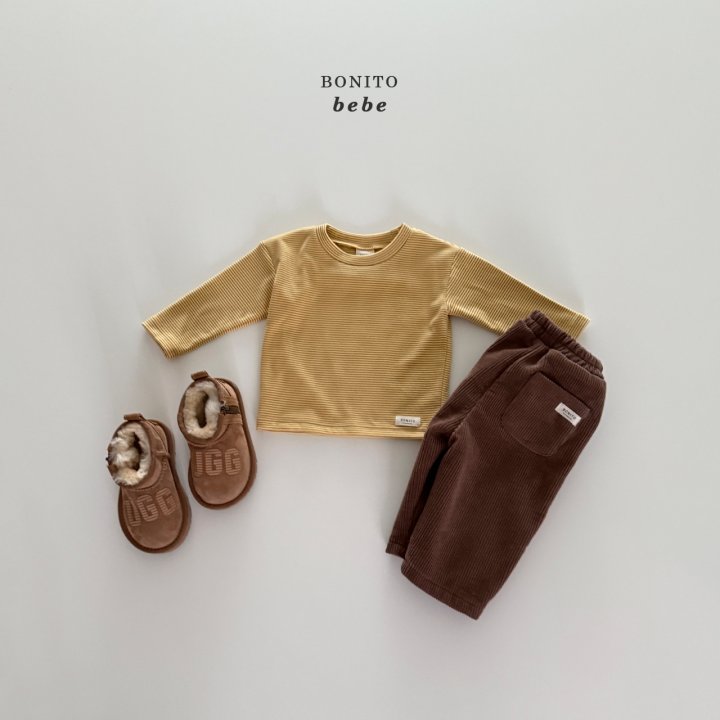 Bonito - Korean Baby Fashion - #babyootd - Bebe Basic Fleece Stripe Tee - 6