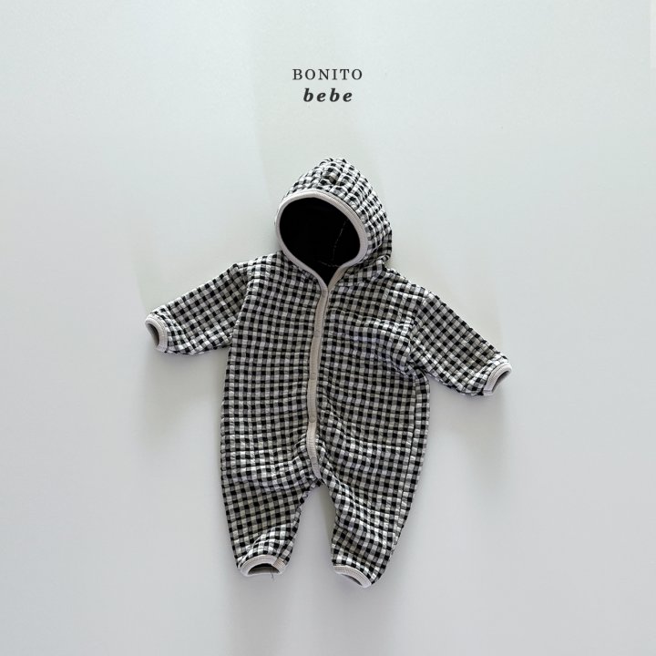 Bonito - Korean Baby Fashion - #babyootd - Bebe Quilted Check Hood Suit - 2