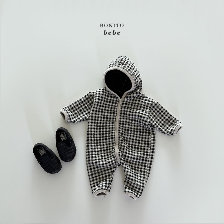 Bonito - Korean Baby Fashion - #babyoutfit - Bebe Quilted Check Hood Suit - 3