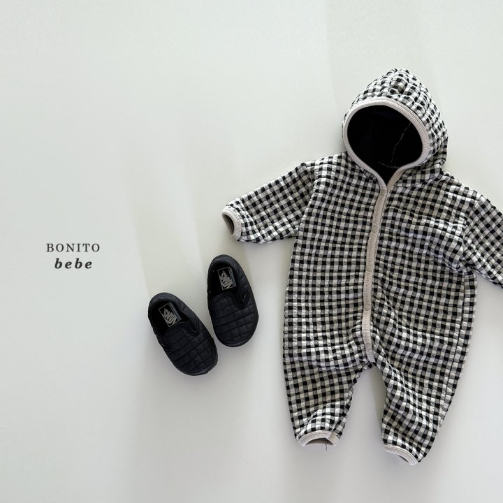Bonito - Korean Baby Fashion - #babyoutfit - Bebe Quilted Check Hood Suit - 4