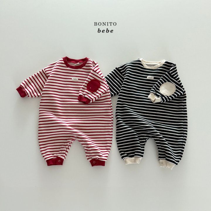 Bonito - Korean Baby Fashion - #babywear - Bebe Stripe Round Stitch Suit