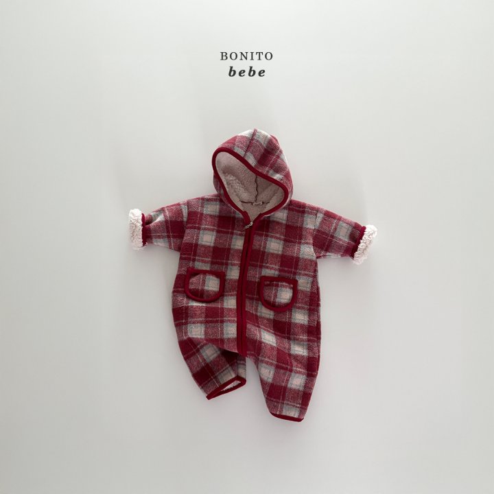 Bonito - Korean Baby Fashion - #onlinebabyboutique - Bebe Check Fleece Hood Suit - 7