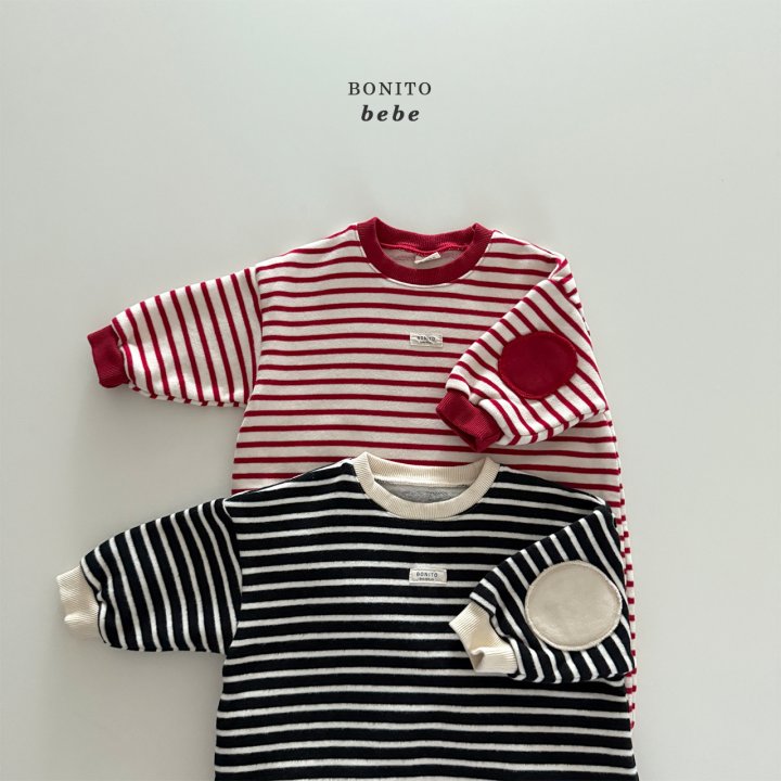 Bonito - Korean Baby Fashion - #onlinebabyboutique - Bebe Stripe Round Stitch Suit - 2
