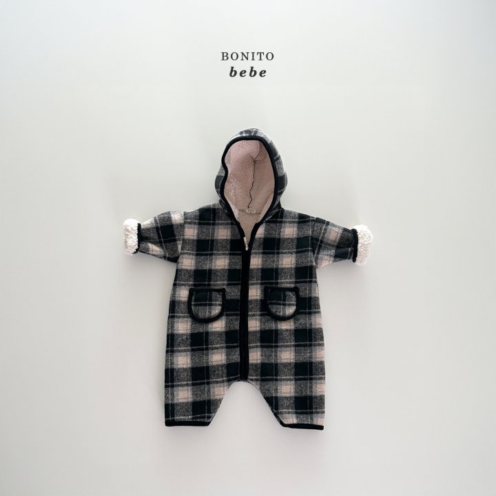 Bonito - Korean Baby Fashion - #onlinebabyshop - Bebe Check Fleece Hood Suit - 8