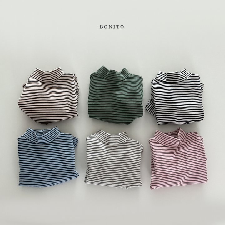 Bonito - Korean Children Fashion - #Kfashion4kids - Stripe Fleece Turtleneck Tee