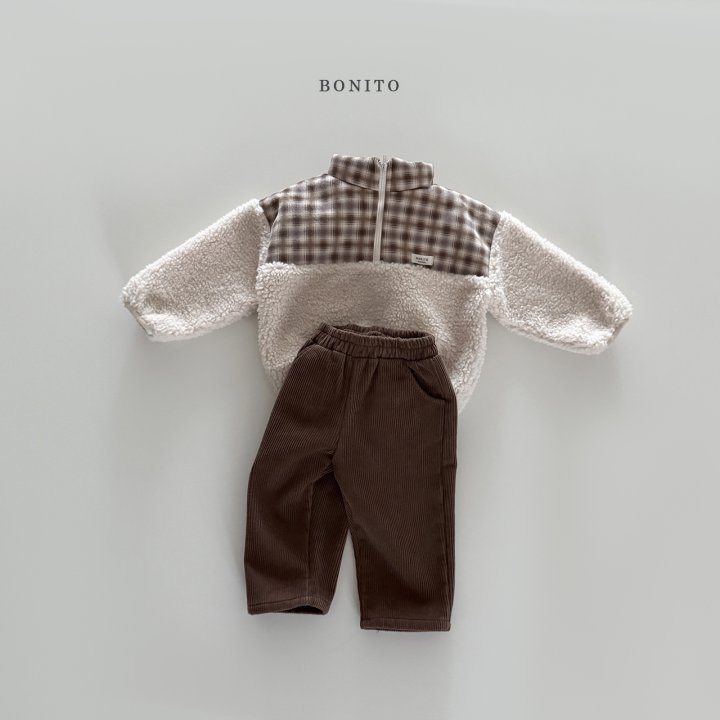 Bonito - Korean Children Fashion - #Kfashion4kids - Suede Check Fleece Half Zip-Up - 5