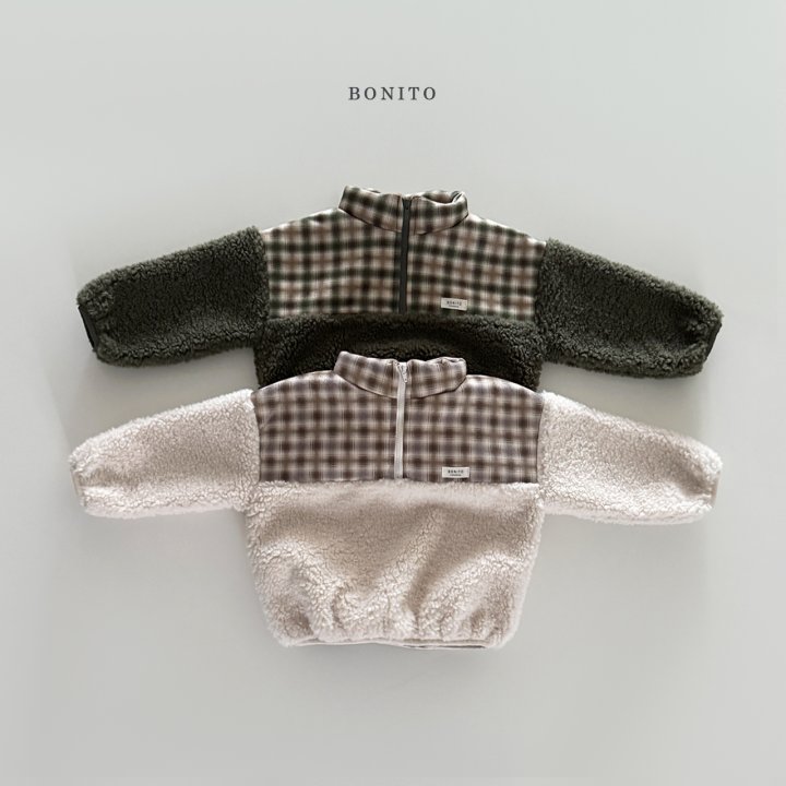 Bonito - Korean Children Fashion - #fashionkids - Suede Check Fleece Half Zip-Up