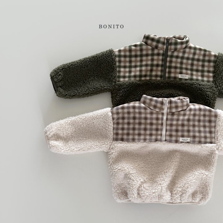 Bonito - Korean Children Fashion - #kidsstore - Suede Check Fleece Half Zip-Up - 3