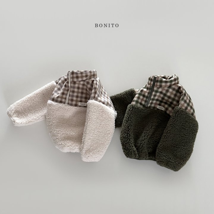 Bonito - Korean Children Fashion - #kidsstore - Suede Check Fleece Half Zip-Up - 4