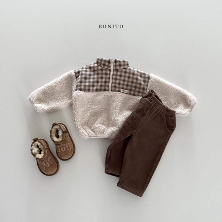 Bonito - Korean Children Fashion - #littlefashionista - Suede Check Fleece Half Zip-Up - 6
