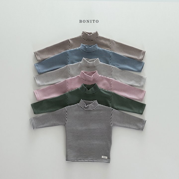 Bonito - Korean Children Fashion - #magicofchildhood - Stripe Fleece Turtleneck Tee - 3