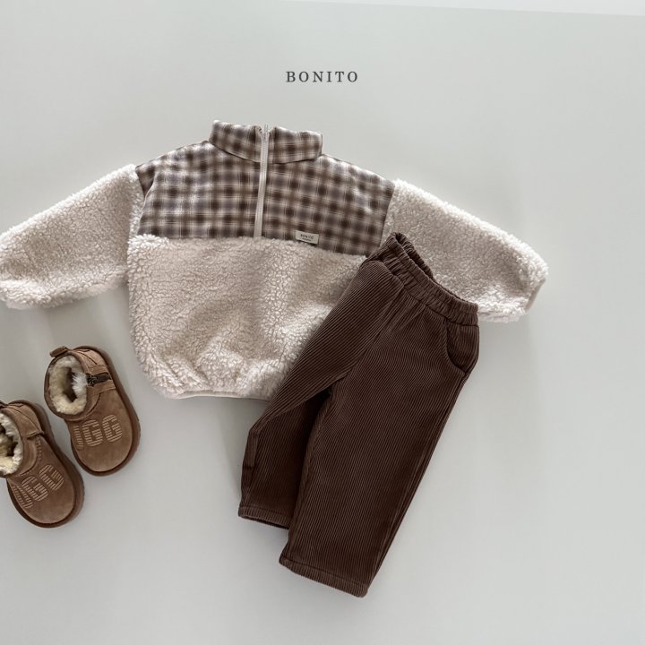 Bonito - Korean Children Fashion - #magicofchildhood - Suede Check Fleece Half Zip-Up - 7