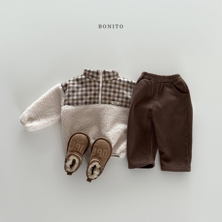 Bonito - Korean Children Fashion - #minifashionista - Suede Check Fleece Half Zip-Up - 8