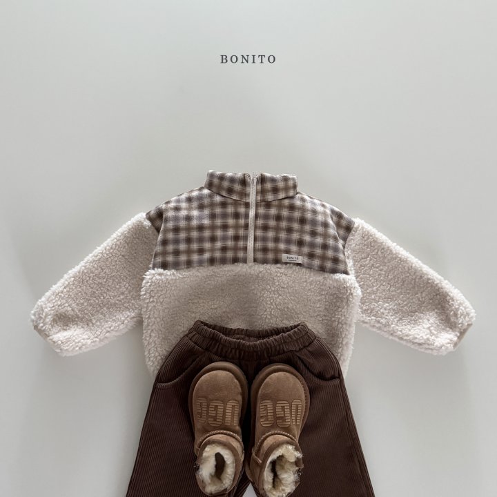 Bonito - Korean Children Fashion - #prettylittlegirls - Suede Check Fleece Half Zip-Up - 9