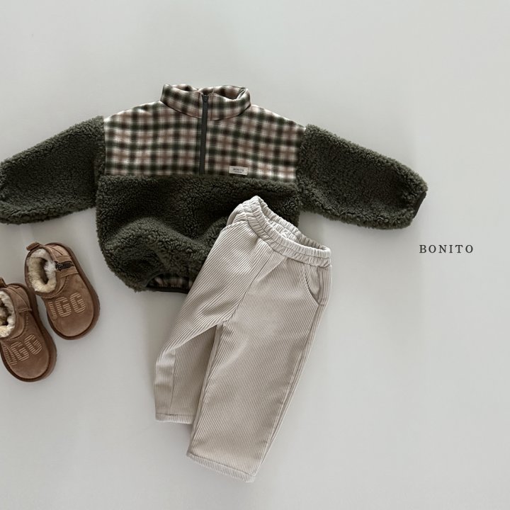 Bonito - Korean Children Fashion - #stylishchildhood - Suede Check Fleece Half Zip-Up - 12