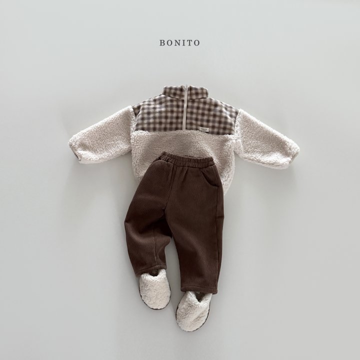 Bonito - Korean Children Fashion - #todddlerfashion - Suede Check Fleece Half Zip-Up - 10