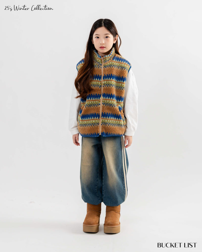 Bucket List - Korean Children Fashion - #kidsstore - Track Fleece Denim Pants - 3