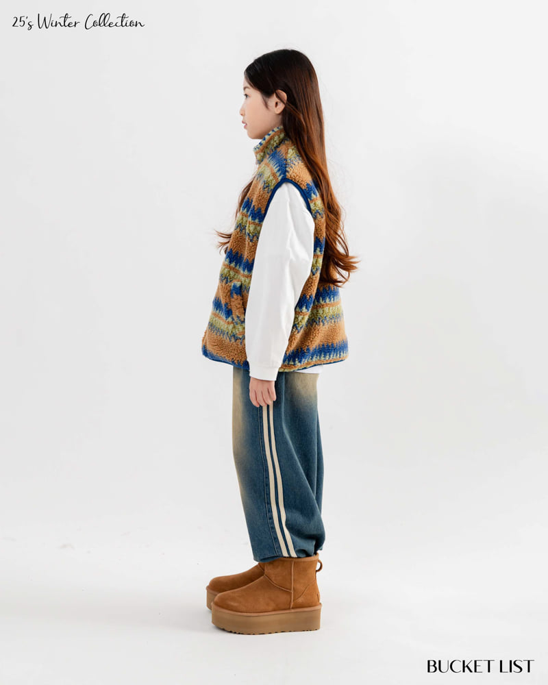 Bucket List - Korean Children Fashion - #magicofchildhood - Track Fleece Denim Pants - 7
