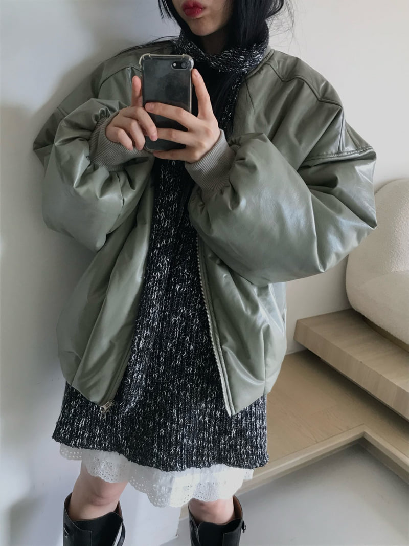Buckle - Korean Women Fashion - #momslook - Leather Padding Jumper - 6