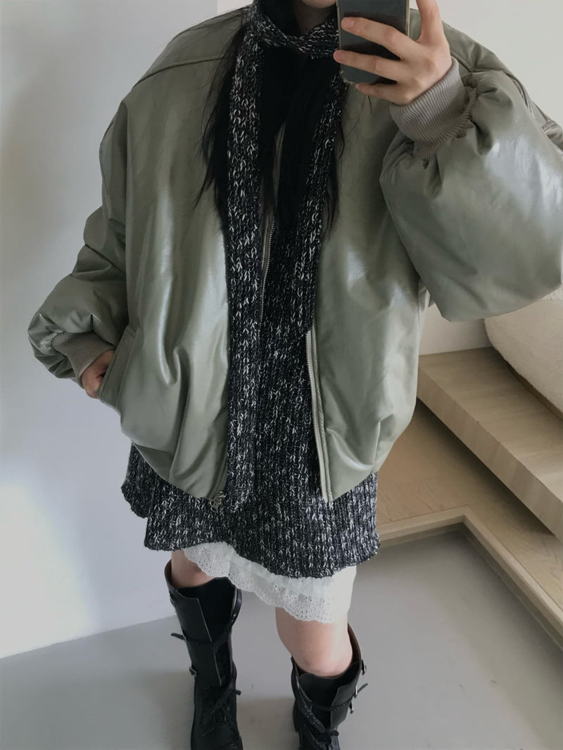 Buckle - Korean Women Fashion - #momslook - Leather Padding Jumper - 8