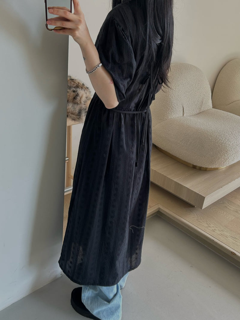 Buckle - Korean Women Fashion - #restrostyle - Candle Embroidery One-piece - 3