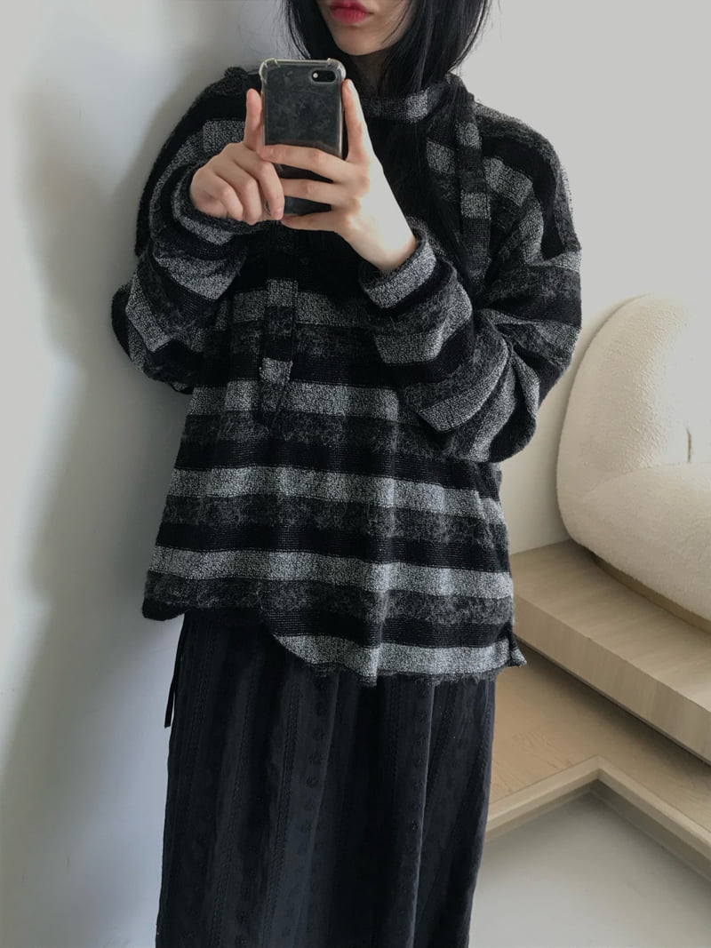 Buckle - Korean Women Fashion - #restrostyle - Soft V Neck Stripe Knit - 2