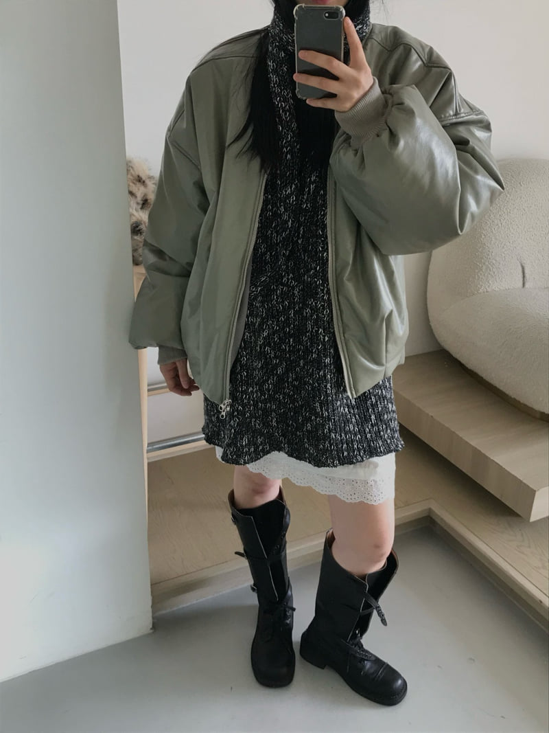 Buckle - Korean Women Fashion - #thelittlethings - Leather Padding Jumper - 5